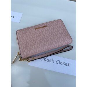 Michael Kors wristlet large phone case wallet MK signature DK powder blush